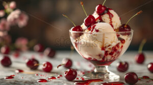 Cherry ice cream with jam and fruits - Starpik