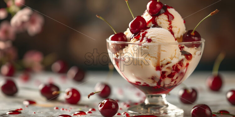 Cherry ice cream with jam and fruits - Starpik