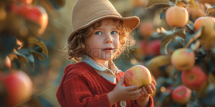 Child portrait in an apple orchard fall harvest - Starpik