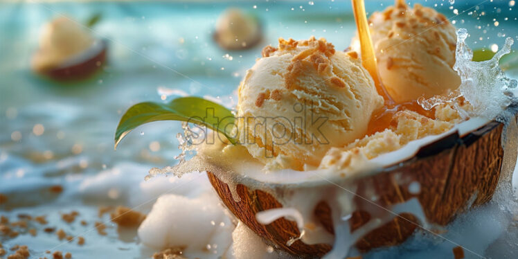 Coconut ice cream on a beach refreshing - Starpik