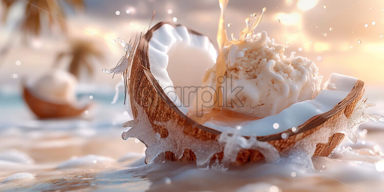 Coconut ice cream on a beach refreshing - Starpik