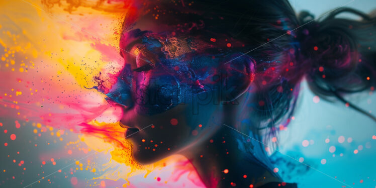 Colourful splash in a woman head, vibrant explosion - Starpik