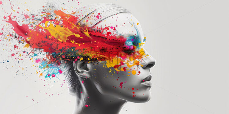 Colourful splash in a woman head, vibrant explosion - Starpik