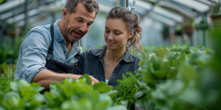 Couple in an eco greenhouse plant growing agronomy - Starpik