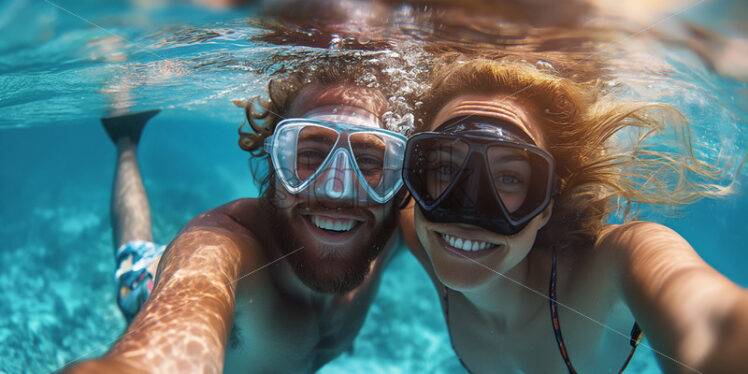 Couple snorkelling together underwater selfie - Starpik