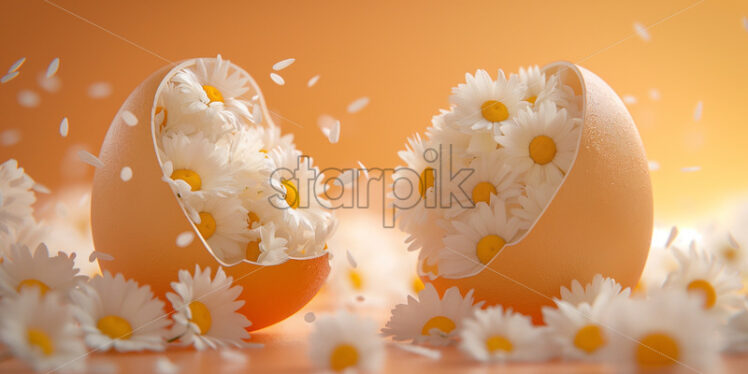 Cracked eggs and chamomile flowers Easter card - Starpik