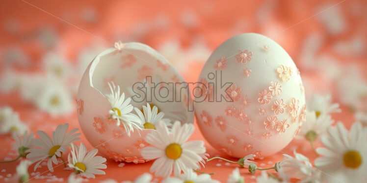 Cracked eggs and chamomile flowers Easter card - Starpik