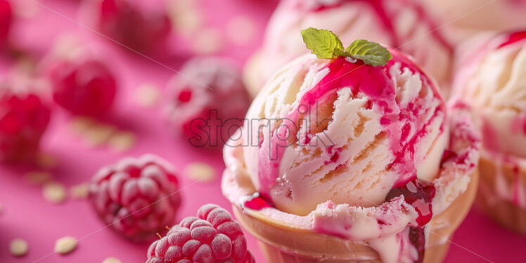 Delicious ice cream cone pink raspberry taste - Starpik