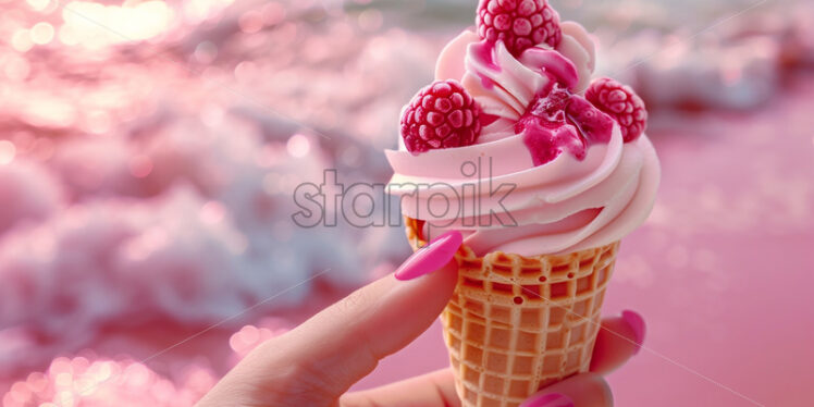 Delicious ice cream cone pink raspberry taste - Starpik