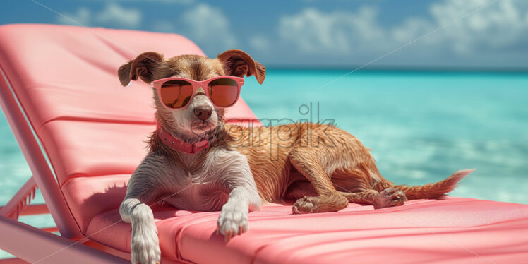 Dog resting on a peach sun bed summer background - Starpik