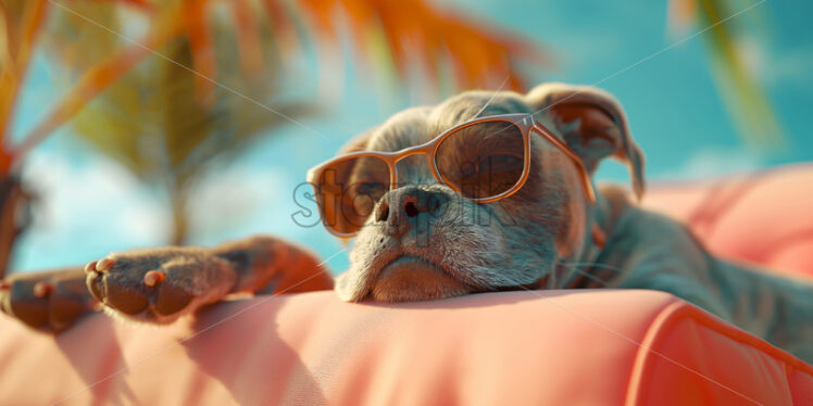 Dog resting on a peach sun bed summer background - Starpik