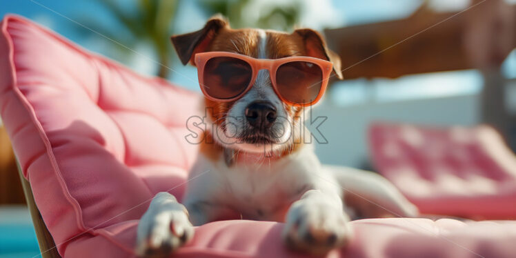 Dog resting on a peach sun bed summer background - Starpik