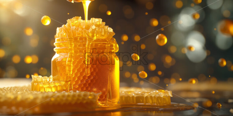 Fresh honey in a jar with combs - Starpik