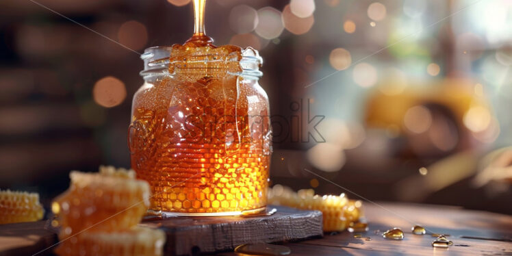 Fresh honey in a jar with combs - Starpik