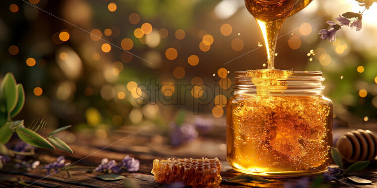 Fresh honey in a jar with combs - Starpik