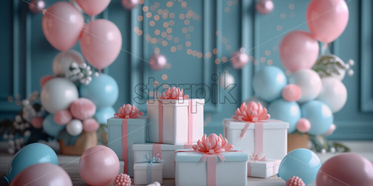 Gifts and balloons blue party background - Starpik