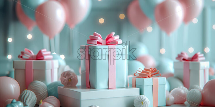 Gifts and balloons blue party background - Starpik