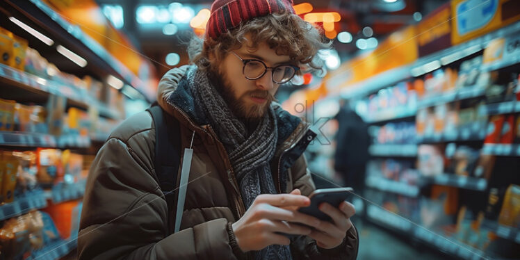 Man shopping for groceries using a smart phone - Starpik