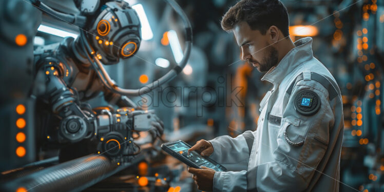 Man working in a Futuristic robot lab - Starpik