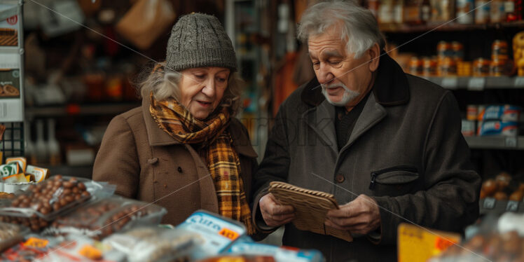 Old couple shopping for groceries in a market - Starpik