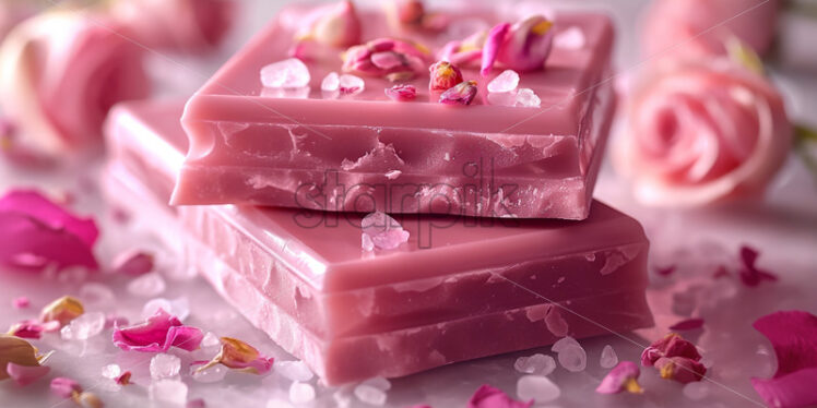 Pink chocolate bar with rose petals delicious gourmet - Starpik