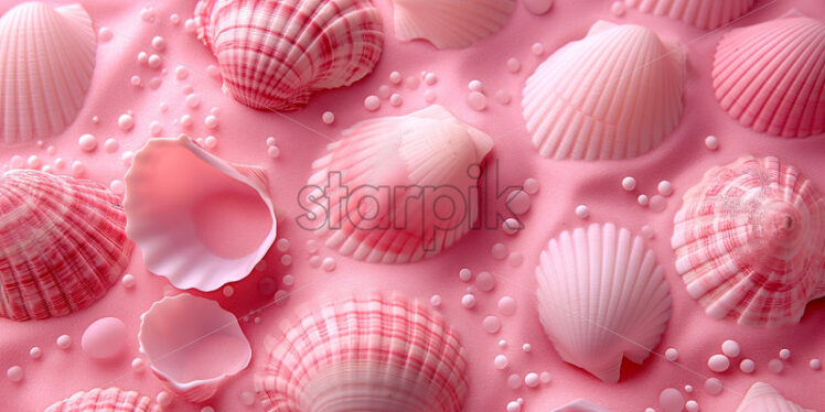 Pink shells on pink sand background texture pattern - Starpik