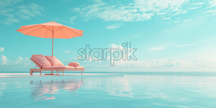 Pink sun beds at a cyan pool summer exotic banner - Starpik