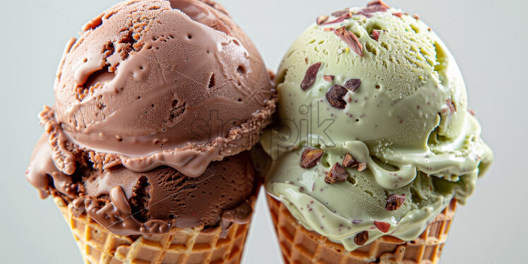 Pistachio and chocolate ice cream cones delicious  - Starpik