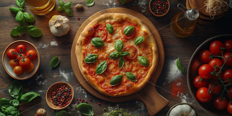 Pizza on a rustic table top view - Starpik