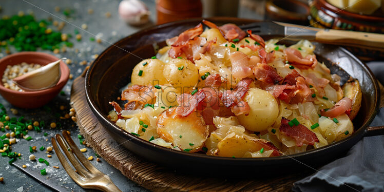 Potatoes with Pan-fried Bacon - Starpik Stock