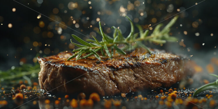 Steak cooking on a grill with steam - Starpik