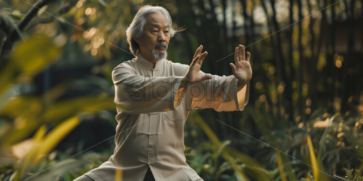 Tai Chi Practice in Peaceful Garden - Starpik Stock