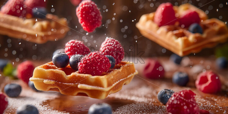 Waffles delicious with fruits floating breakfast - Starpik