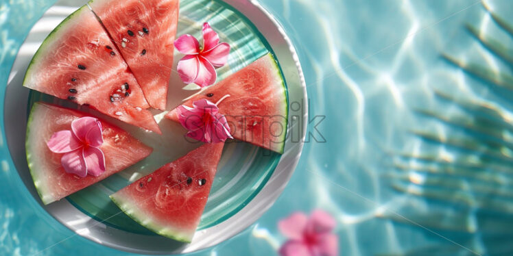 Watermelon slices by the pool summer background - Starpik