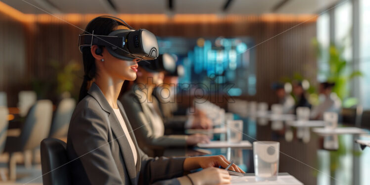 Woman at a business conference in VR glasses - Starpik