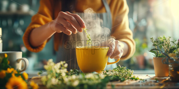 Woman drinking herbal tea  - Starpik