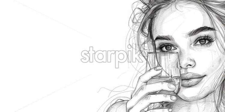 Woman drinking wine storyboard line crayon style - Starpik