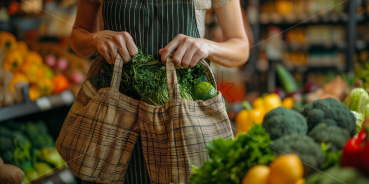 Woman holding groceries shopping bags sustainable eco  - Starpik