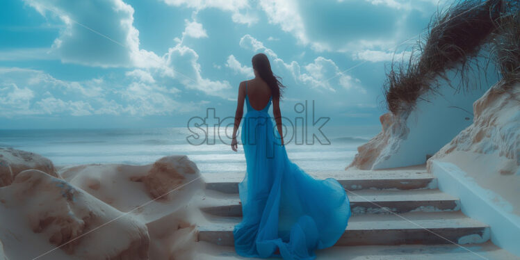 Woman in a gorgeous blue dress at the beach beauty - Starpik