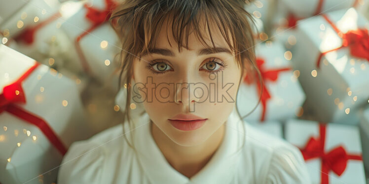 Woman in a pile of gifts portrait - Starpik