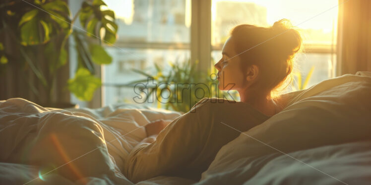 Woman waking up in the morning - Starpik