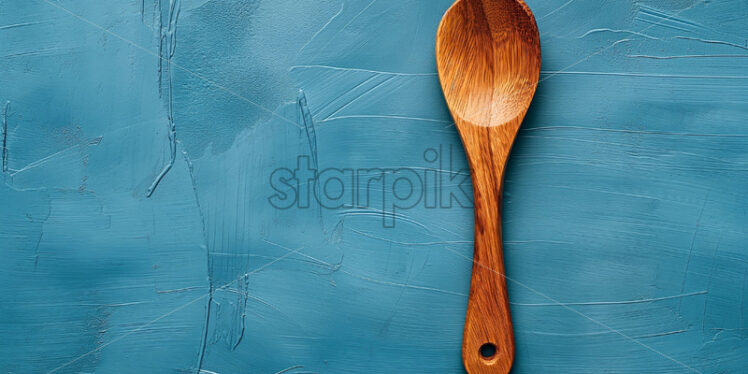 Wooden spoon on a blue background - Starpik