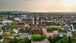 VIDEO Aerial, drone view of the Basler Munster Cathedral in Basel, Switzerland - Starpik