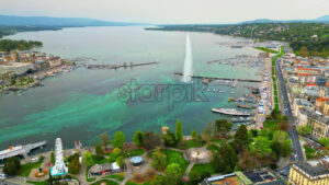 VIDEO Aerial, drone view of the Geneva Water Fountain in Switzerland - Starpik