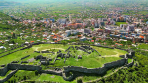 VIDEO Aerial, drone view of the Lezhe Castle in Lezhe, Albania - Starpik
