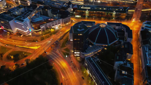 VIDEO Aerial, drone view of the streets of Basel, Switzerland in the evening - Starpik