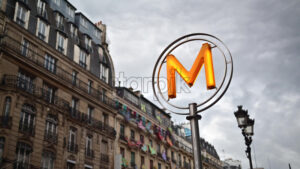 VIDEO Parisian metro station with a yellow letter M sign in France - Starpik