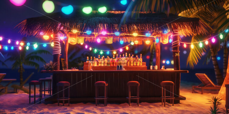 A bar on the beach with colourful lights - Starpik