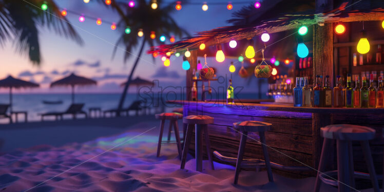 A bar on the beach with colourful lights - Starpik