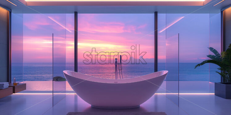 A bath tube sunset sea view - Starpik